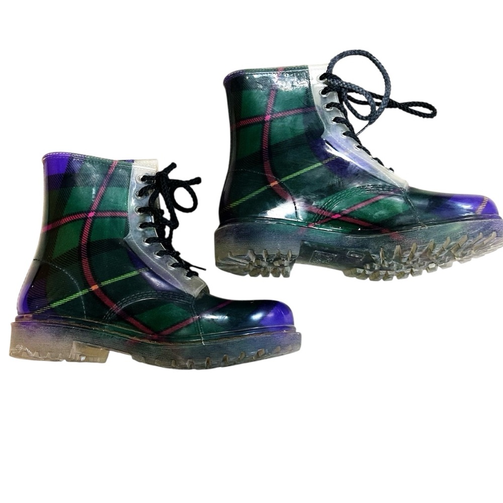 DIRTY LAUNDRY Jelly Combat Plaid Fashion / Rain Boots, Women's 8